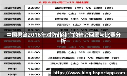 中国男篮2016年对阵菲律宾的精彩回顾与比赛分析